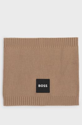 Kids-Kapuzenschal mit Logo-Print, Braun