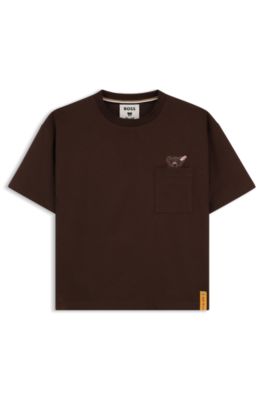 BOSS x Steiff katoenen kinder-T-shirt met geborduurde beer, Donkerbruin
