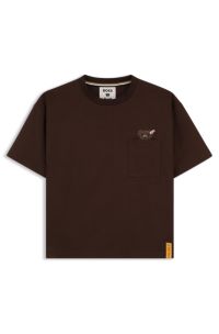 BOSS x Steiff t-shirt enfant en coton avec ourson brod&eacute;, Marron fonc&eacute;