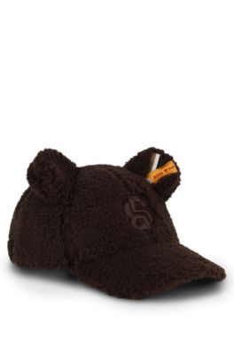 BOSS x Steiff kinderpet van sherpa met berenoren, Donkerbruin