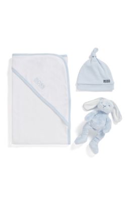 BOSS - Baby hooded towel in cotton-rich 