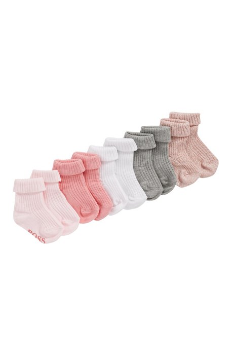 Lot de cinq paires de chaussettes en coton mélangé à logo pour bébé, Rose clair