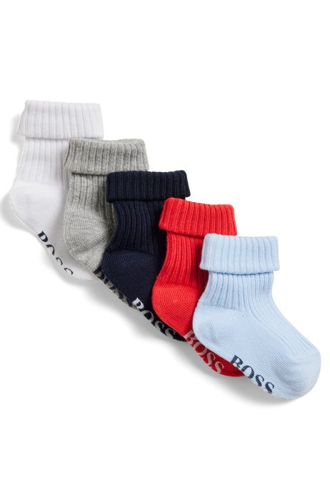 Gift-boxed five-pack of baby socks with logos, Light Blue