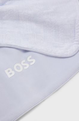Gift-boxed cotton-jersey baby blanket with logo print, Light Blue