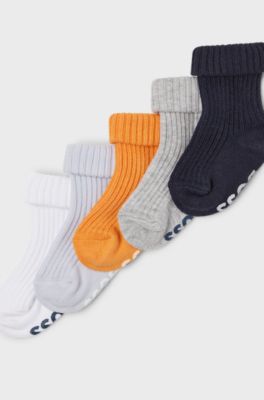 Gift-boxed five-pack of baby socks with logo, Dark Blue