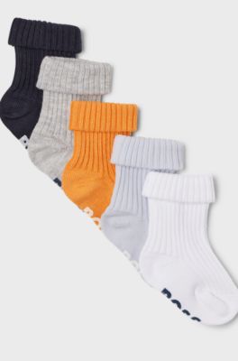 Gift-boxed five-pack of baby socks with logo, Dark Blue