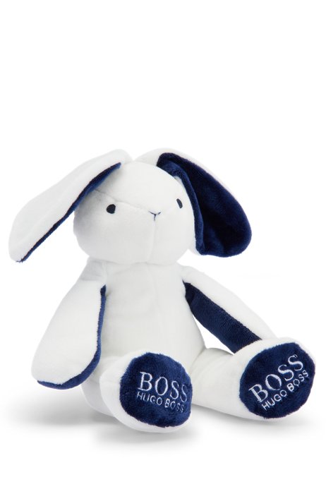 Baby bunny toy in faux fur with printed logos, White