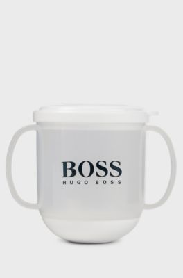 Baby cup in BPA-free plastic with printed logo, White