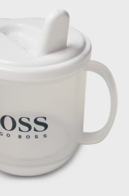 Baby cup in BPA-free plastic with printed logo, White