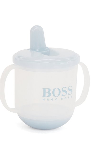 Taza para bebé en plástico libre de BPA con logo estampado, Celeste