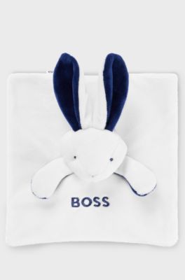 Baby bunny toy in faux fur with embroidered logo, White