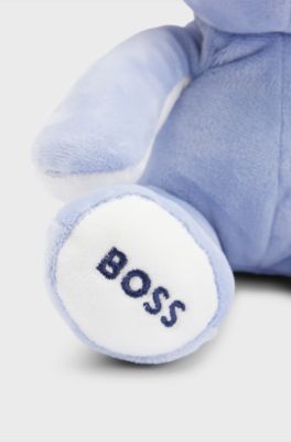 Baby cuddly toy in faux fur with embroidered logos, Light Blue