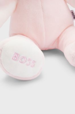 Baby cuddly toy in faux fur with embroidered logos, Light Pink