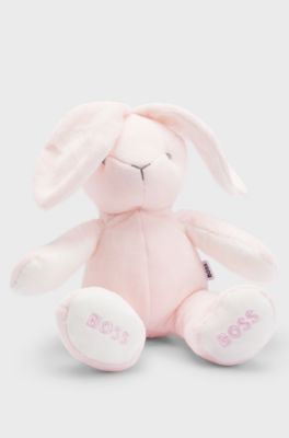 Baby cuddly toy in faux fur with embroidered logos, Light Pink