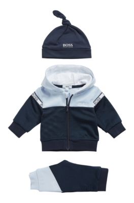 Hugo Boss Baby's J94267 771 Boys Hooded Longall Pale Blue Playsuit Bodysuit 