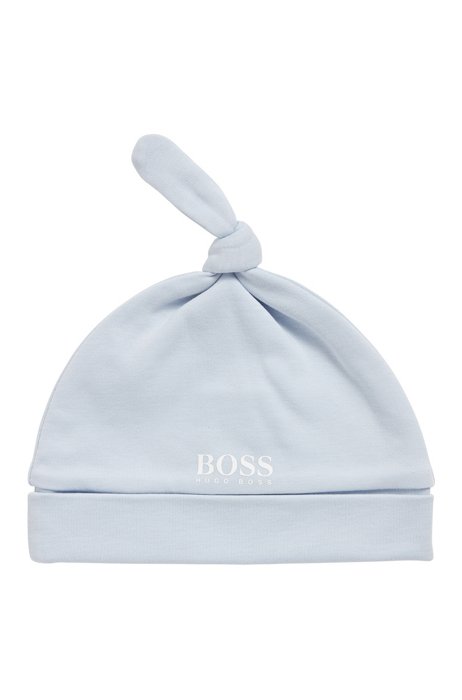 Baby hat in pure cotton with printed logo, Light Blue