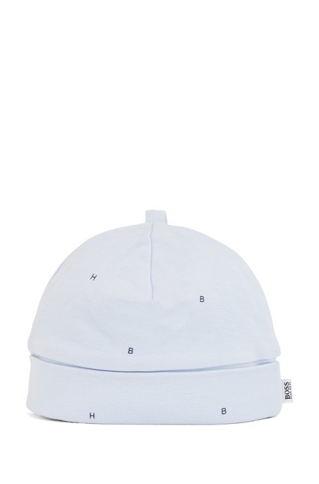 Baby-Mütze aus reiner Baumwolle mit Monogramm-Prints, Hellblau