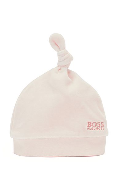 Baby beanie hat in cotton-blend velvet with logo, light pink