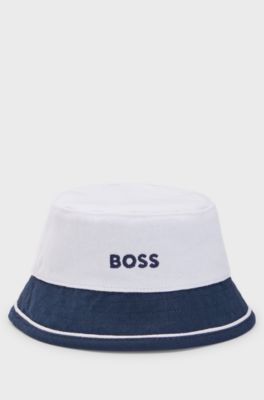 Baby reversible bucket hat in cotton with logo details, Dark Blue