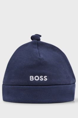 Baby hat in pure cotton with printed logo, Dark Blue