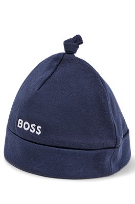 BOSS Bonnet en coton doublé polaire bébé bleu 