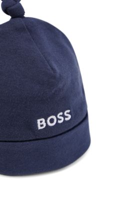 Baby hat in pure cotton with printed logo, Dark Blue