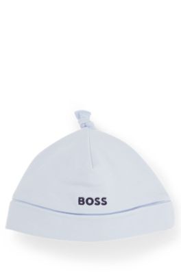 Baby hat in pure cotton with printed logo, Light Blue