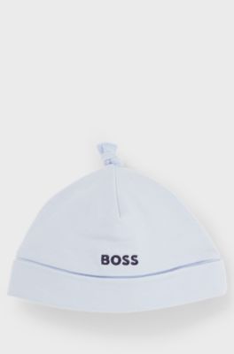 Baby hat in pure cotton with printed logo, Light Blue