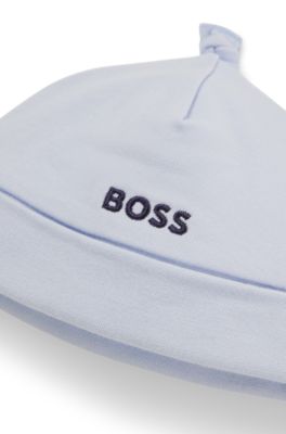 Baby hat in pure cotton with printed logo, Light Blue