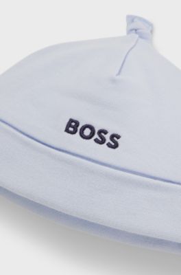 Baby hat in pure cotton with printed logo, Light Blue