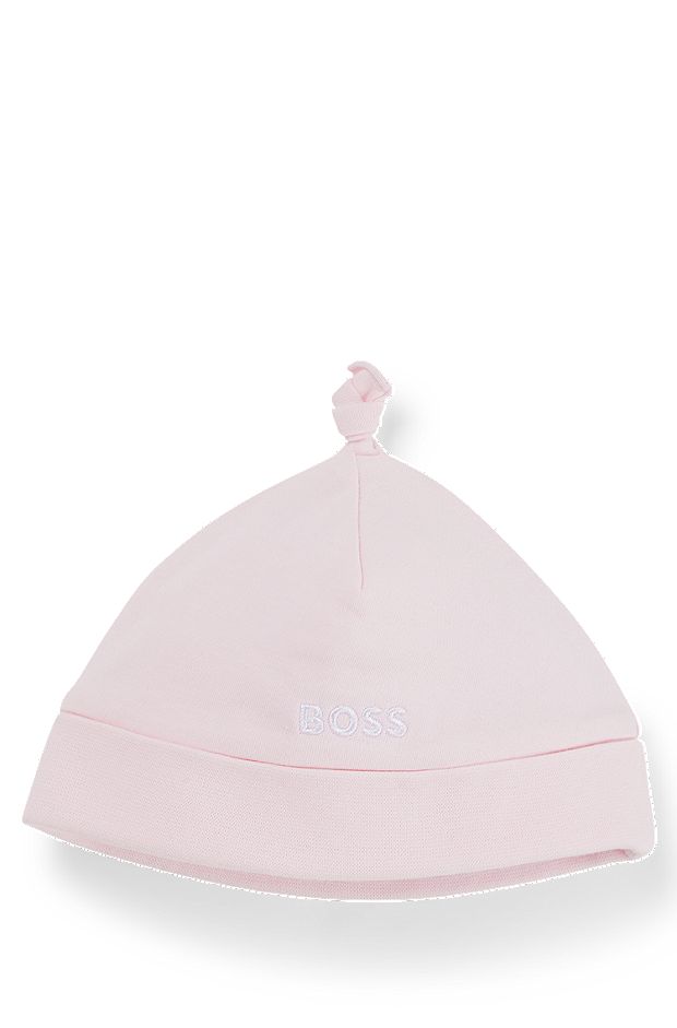 Baby-Mütze aus reiner Baumwolle mit Logo-Print, Hellrosa