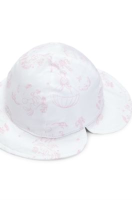 Gorro para beb&eacute; con estampado de conejitos y cierre de lazo, Blanco