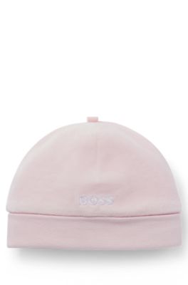 Baby hat in velvet with bow and logo, light pink