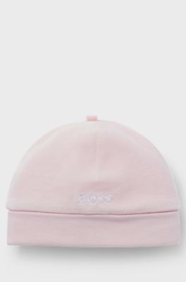 Baby hat in velvet with bow and logo, light pink