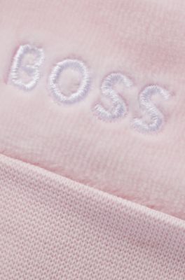 Baby hat in velvet with bow and logo, light pink