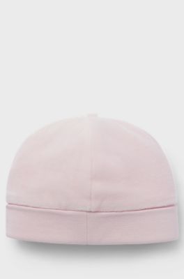 Baby hat in velvet with bow and logo, light pink