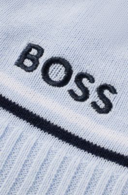 베이비 이어 플랩 및 폼폼 디테일 니트 코튼 모자, 라이트 블루