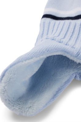 베이비 이어 플랩 및 폼폼 디테일 니트 코튼 모자, 라이트 블루