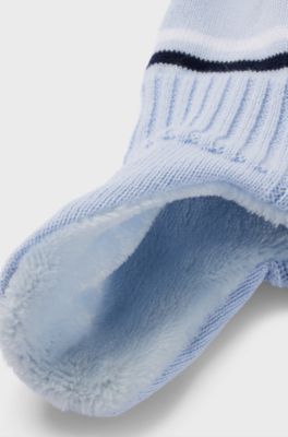 Baby knitted-cotton hat with ear flaps and pompom, Light Blue