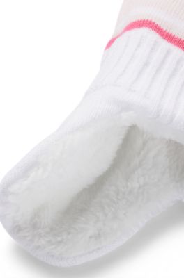 Gebreide babymuts van katoen met logo en pompon, Lichtroze