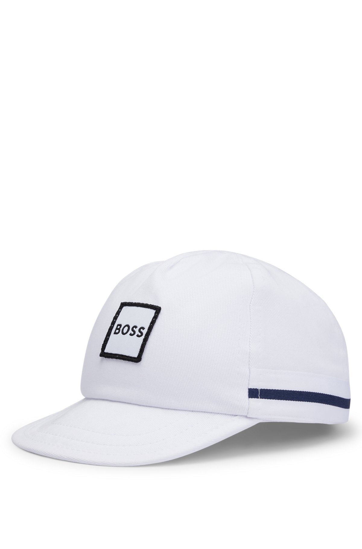 Baby cap in cotton with logo label, White