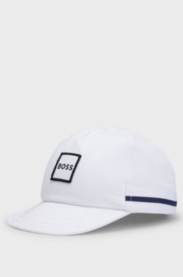 Baby cap in cotton with logo label, White