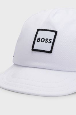 Baby cap in cotton with logo label, White
