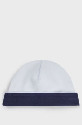 Reversible baby hat in cotton with logo details, Light Blue