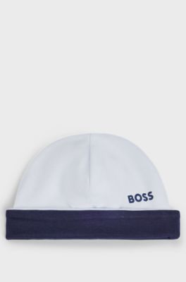 Reversible baby hat in cotton with logo details, Light Blue