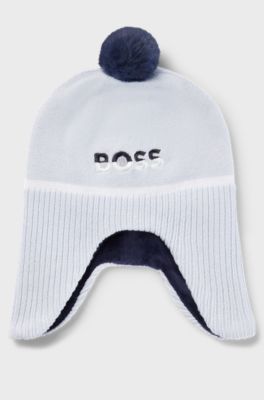 Baby beanie hat with pompom and ear covers, Light Blue