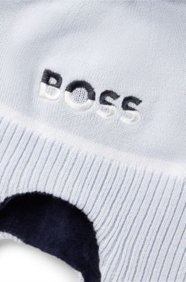 Baby beanie hat with pompom and ear covers, Light Blue