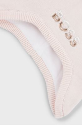 Baby hat in cotton with pompom and embroidered logo, light pink