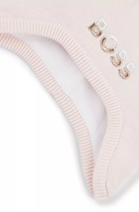 Bonnet pour bébé en coton pur avec pompon et logo brodé