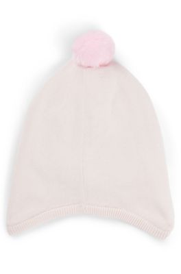 Cappello per neonati in cotone con pompon e logo ricamato, Rosa chiaro